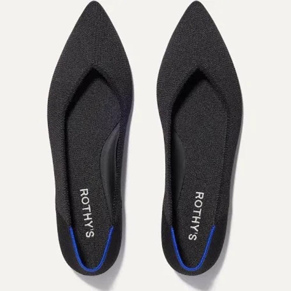 Rothy’s Black Pointed Toe Knit Flats Blue Trim Women’s Size 11 CorporateChic